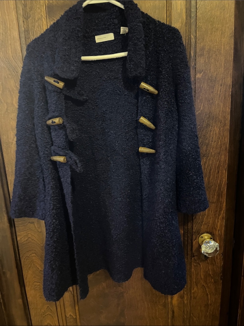 Wool-Blend Navy Bouclé Coat with Toggle Buttons